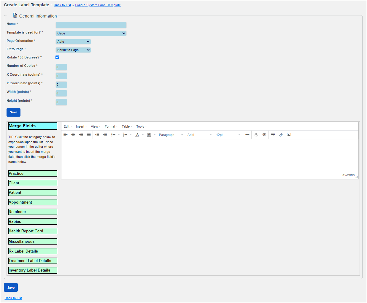 How do i create a label template covetrus pulse help center