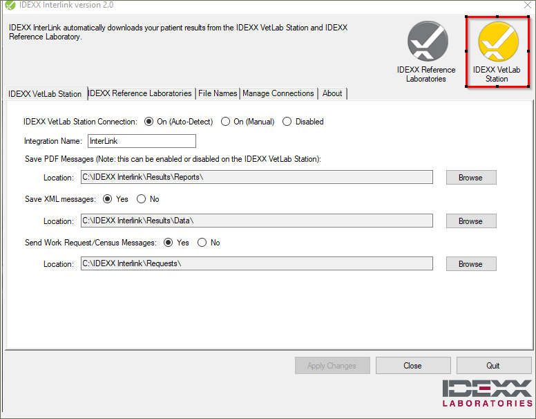 IDEXX Interlink program is showing a yellow icon for IDEXX VetLab Station –  Covetrus Pulse™ Help Center